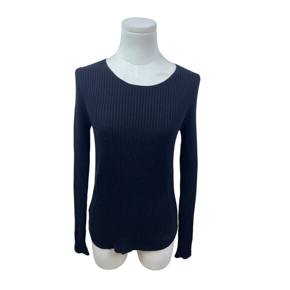 Ann Taylor Black Ribbed Long Sleeve Stretchy Sweater Womens Sz M - New - Picture 1 of 8